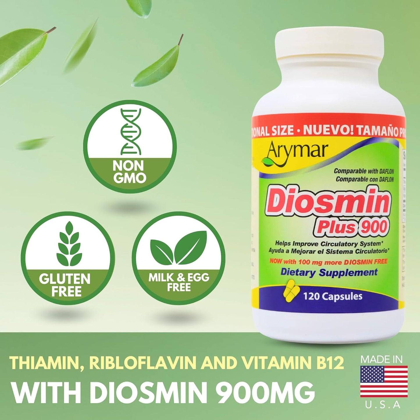 Arymar Diosmin Plus 900 - 1000mg Circulatory System Support Supplement, 120 Capsules