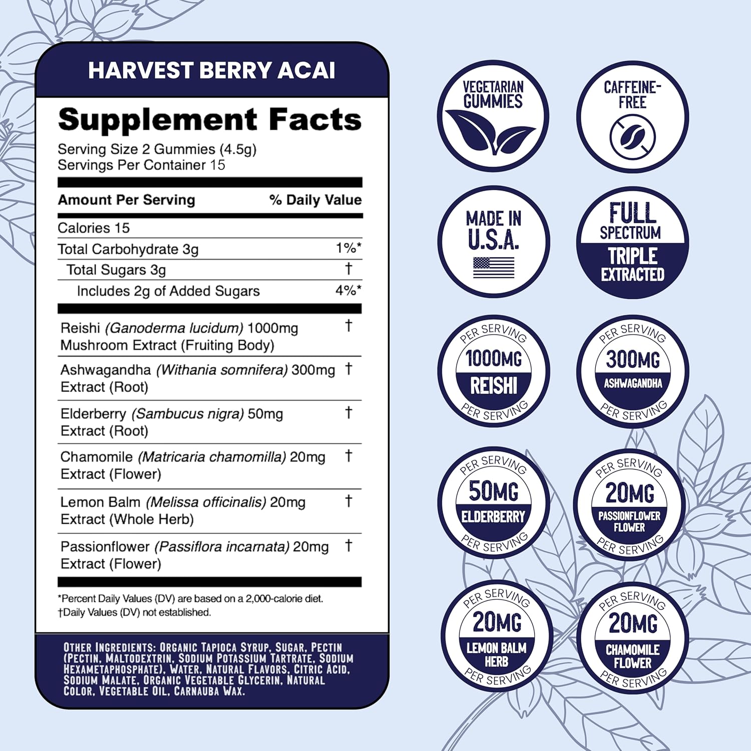 Ashwagandha and Reishi Mushroom Nootropic Recovery Gummies for Peak Performance - 30 Count - Gelatin-Free, Gluten-Free, Vegetarian