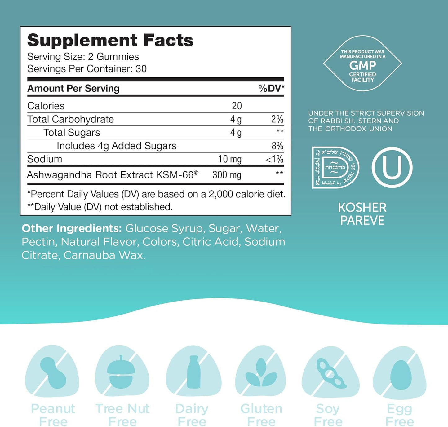 Ashwagandha Gummies for Stress Relief & Relaxation - Mood Support Supplement for Men & Women - Kosher 260mg (60 Count)