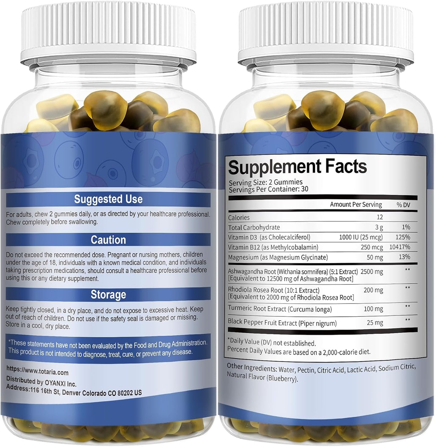 Ashwagandha Gummies with Magnesium Glycinate and Rhodiola Rose for Women and Men - Totaria Supplement