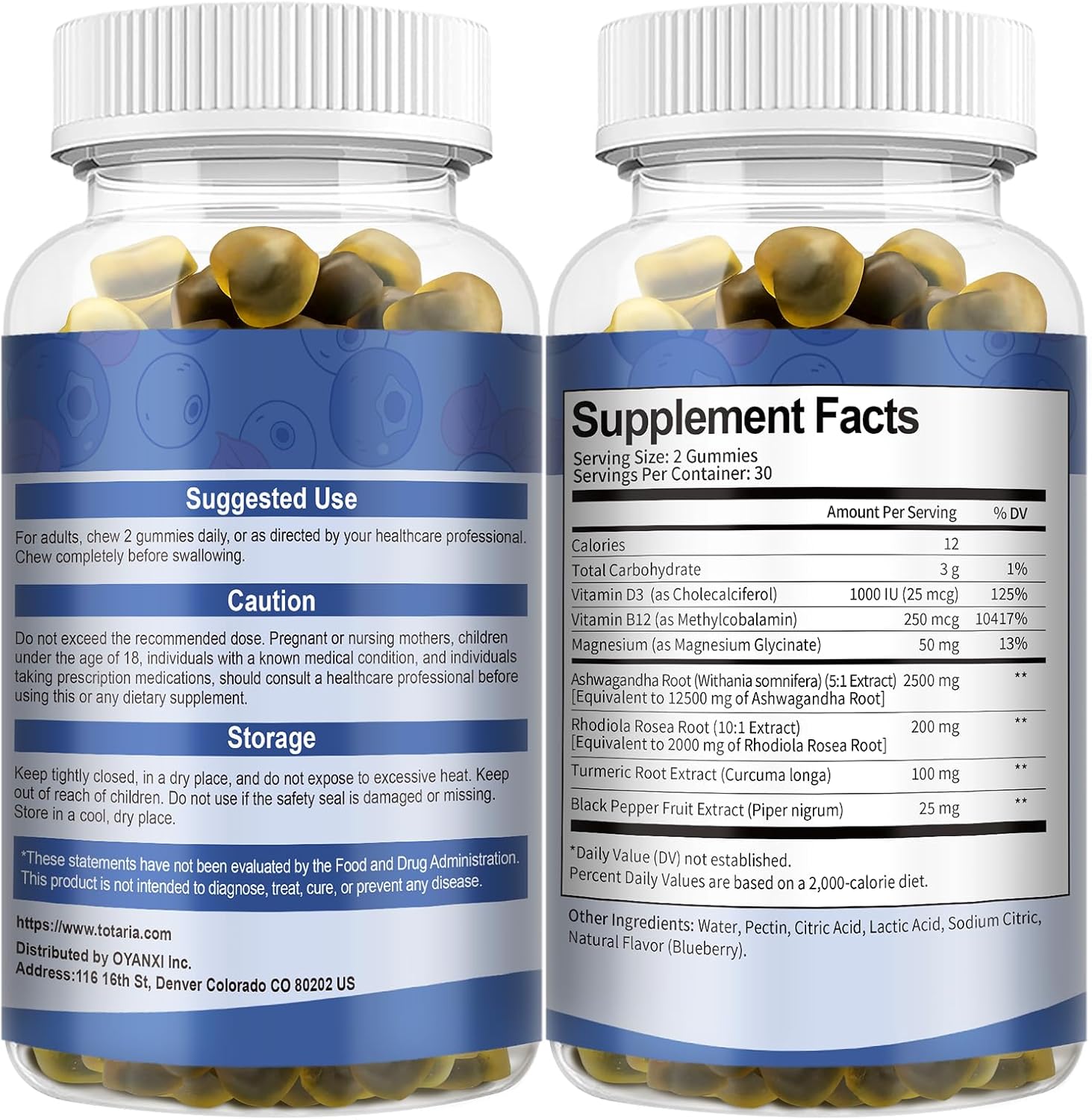 Ashwagandha Gummies with Magnesium Glycinate and Rhodiola Rose for Women and Men - Totaria Supplement