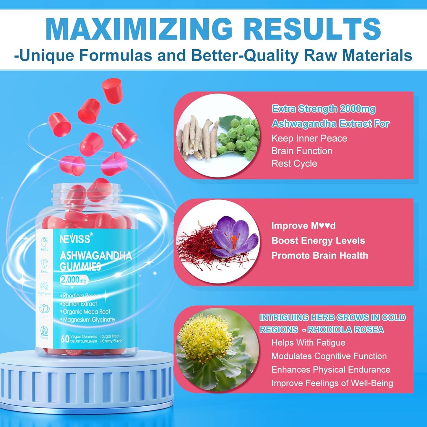 Ashwagandha Gummies with Zinc and Magnesium for Stress Relief and Immune Support