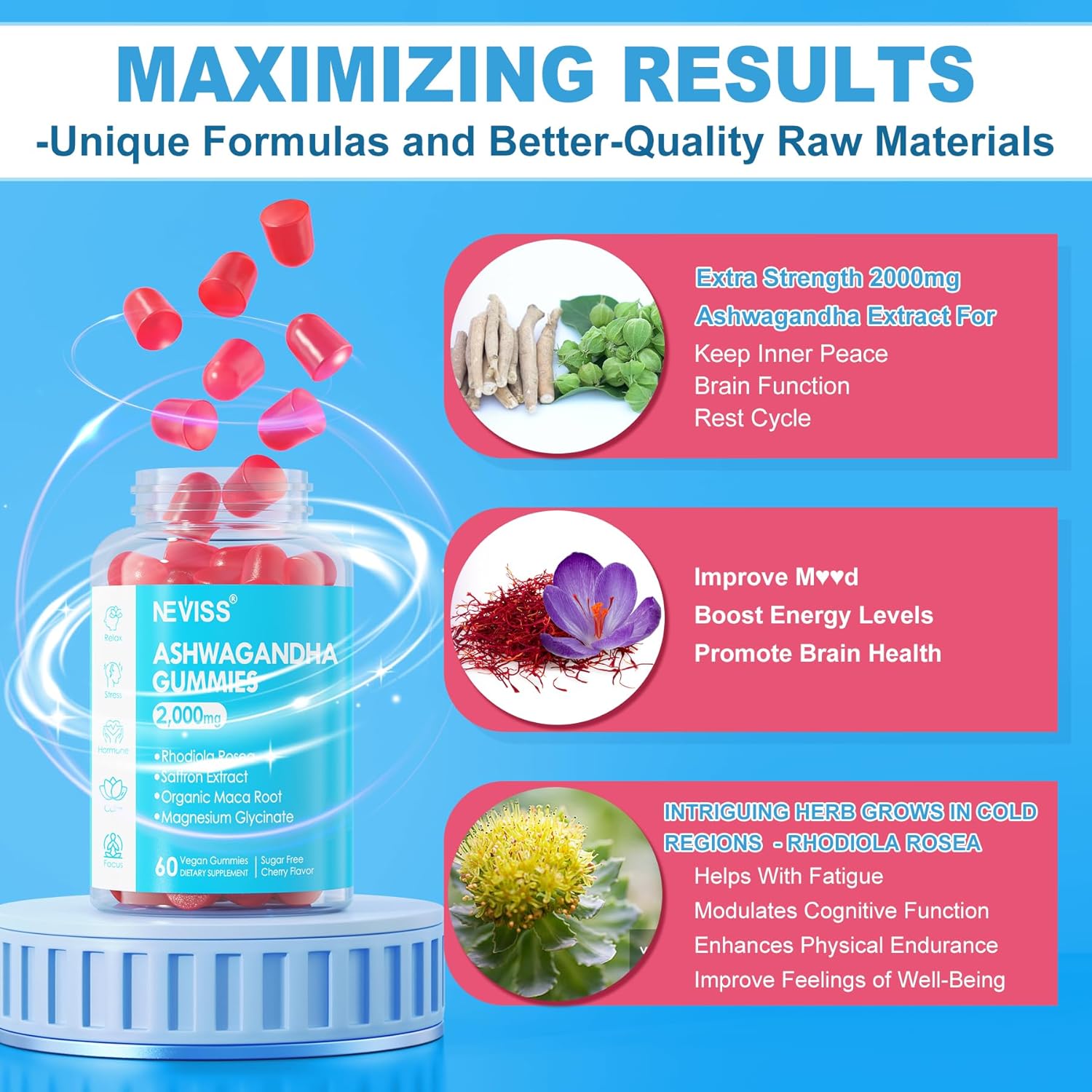 Ashwagandha Gummies with Zinc and Magnesium for Stress Relief and Immune Support