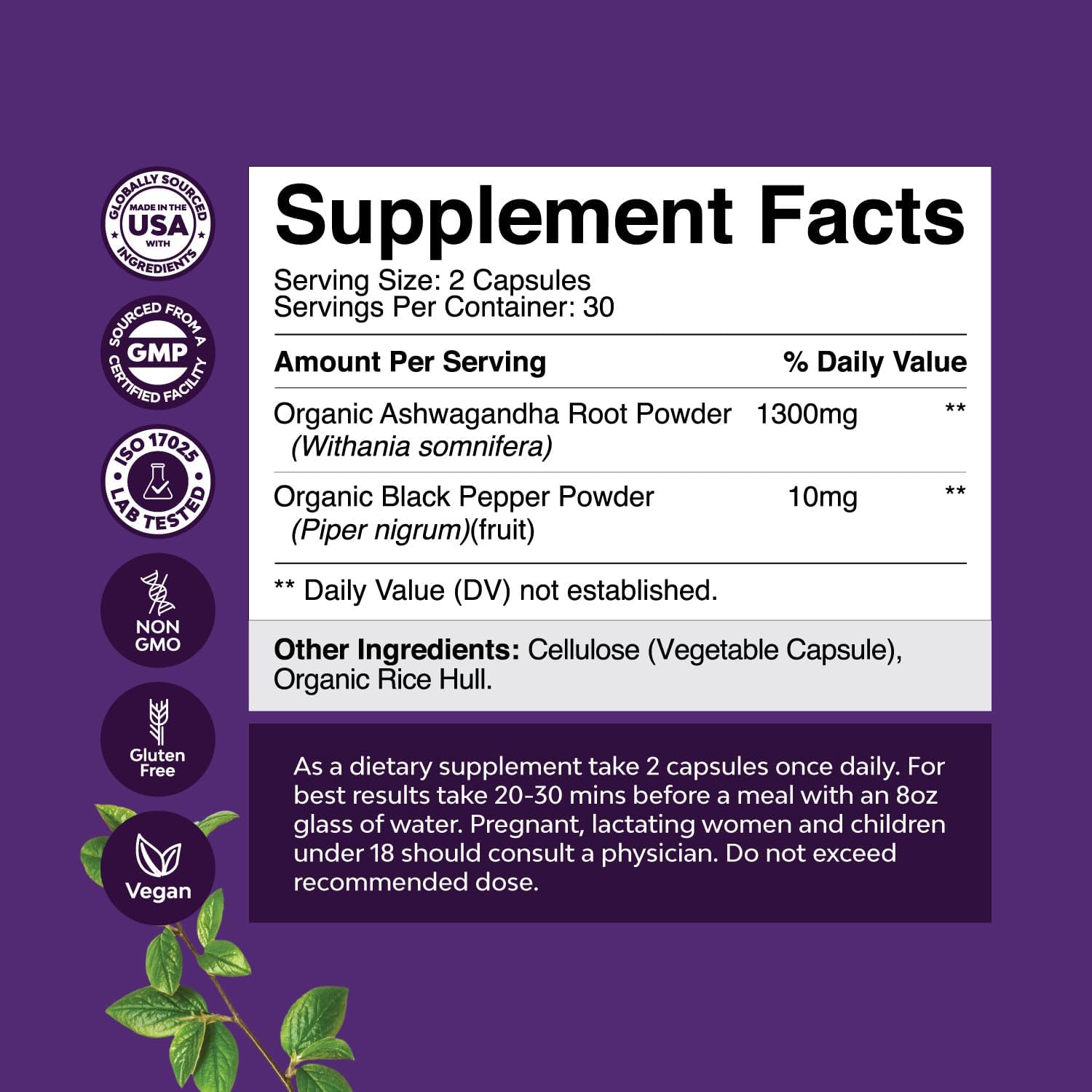 Ashwagandha Root Powder Capsules for Sleep, Mood Improvement, and Immune Support - Withania Somnifera Supplement for Men and Women