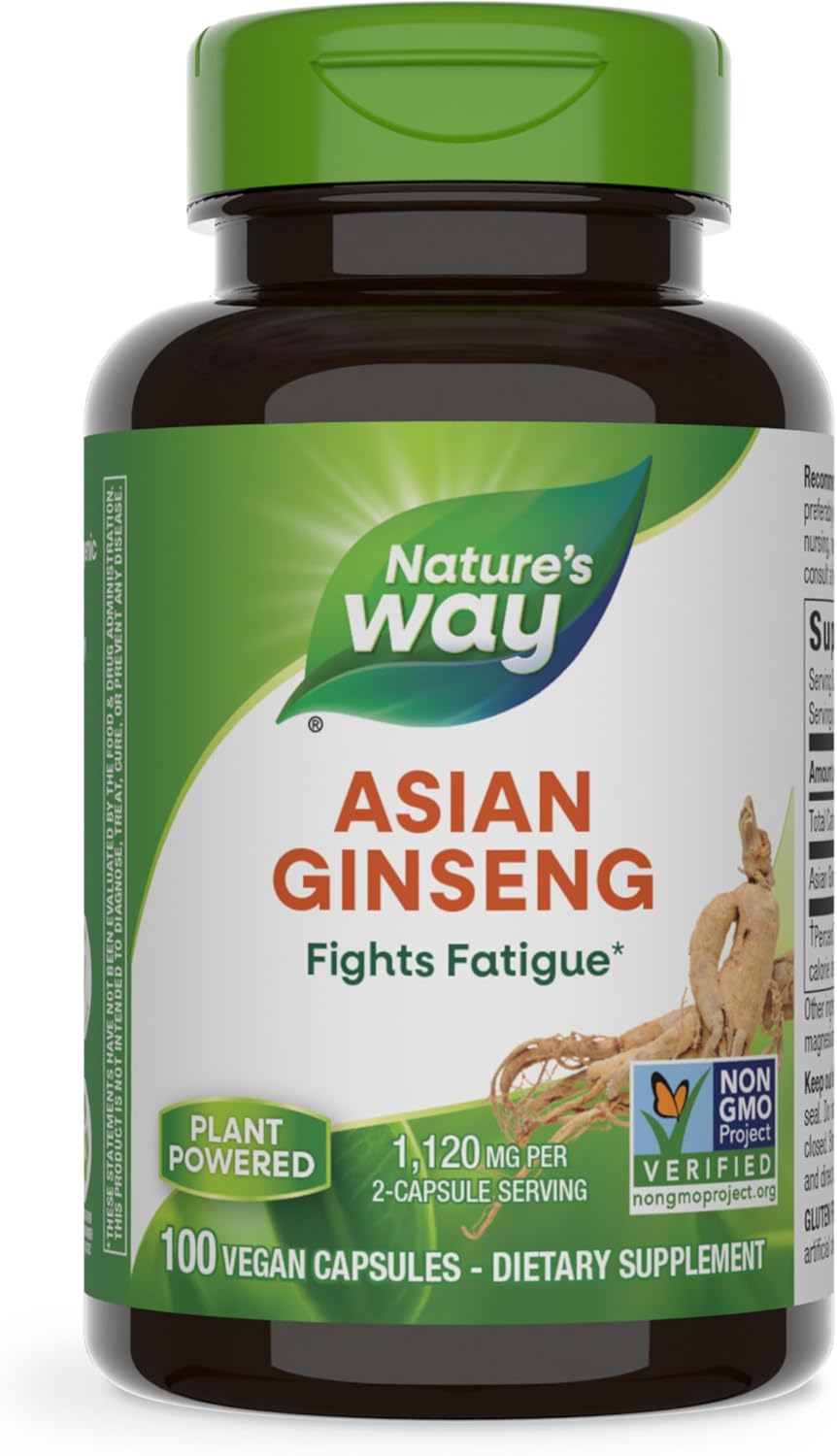Asian Ginseng Capsules - Fight Fatigue with 1,120mg Per Serving - Non-GMO, Vegan - 100 Capsules