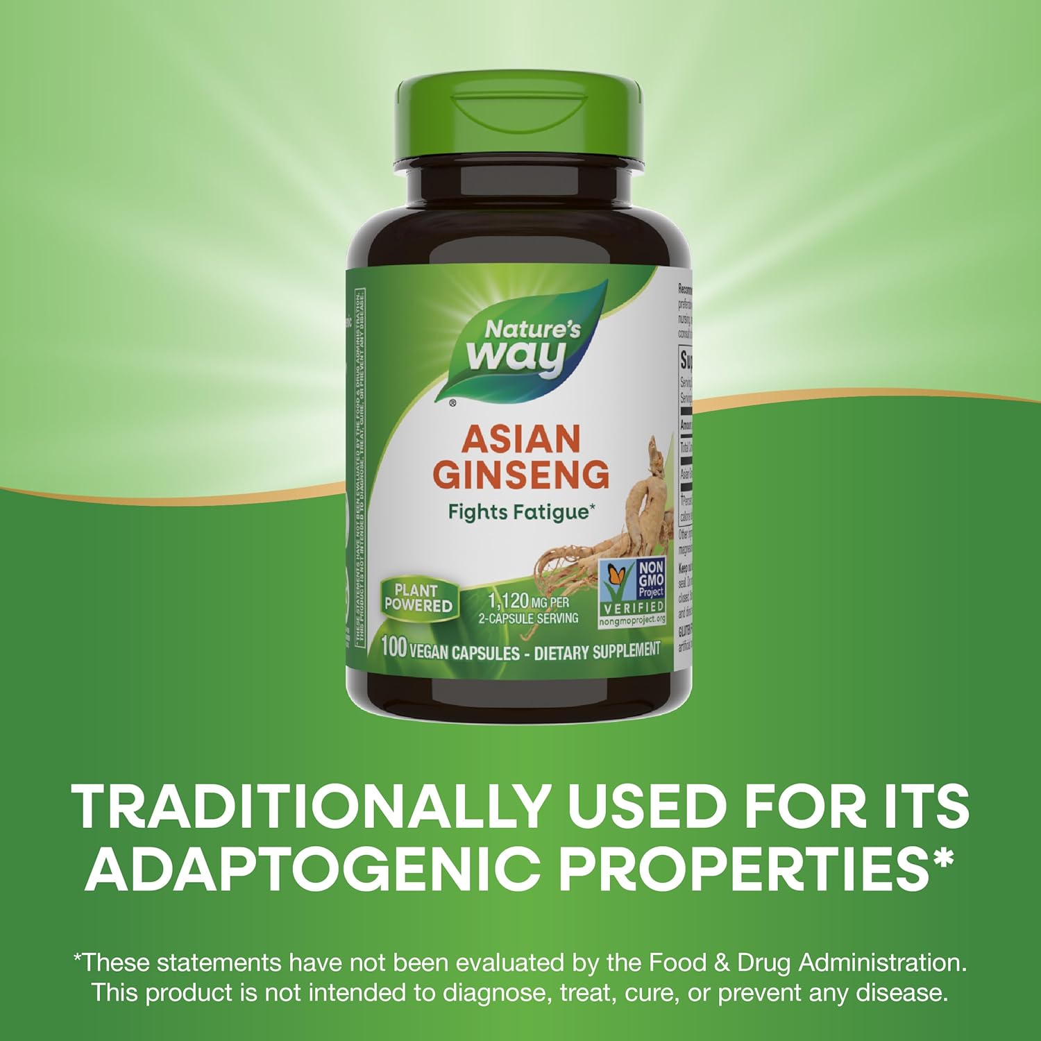 Asian Ginseng Capsules - Fight Fatigue with 1,120mg Per Serving - Non-GMO, Vegan - 100 Capsules