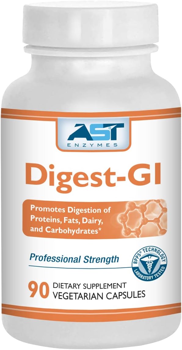 AST Enzymes Digest-GI Digestive Enzyme Capsules for Digestion & Bloating Relief - 90 Vegetarian Capsules for Men & Women