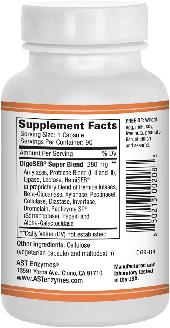 AST Enzymes Digest-GI Digestive Enzyme Capsules for Digestion & Bloating Relief - 90 Vegetarian Capsules for Men & Women