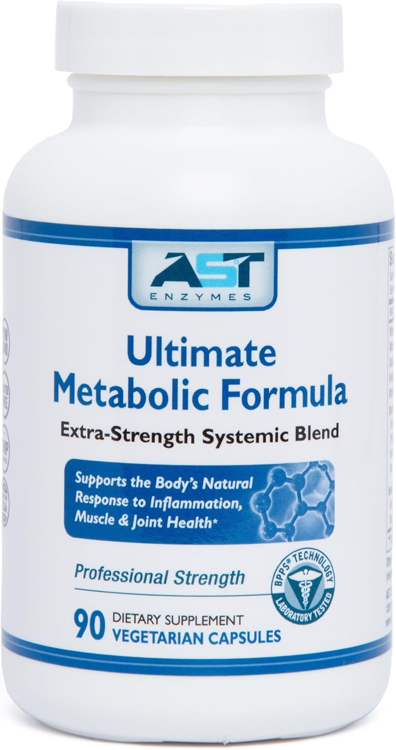 AST Enzymes Ultimate Metabolic Formula with Acid-Resistant Serrapeptase for Joint Support & Injury Recovery - 90 Capsules