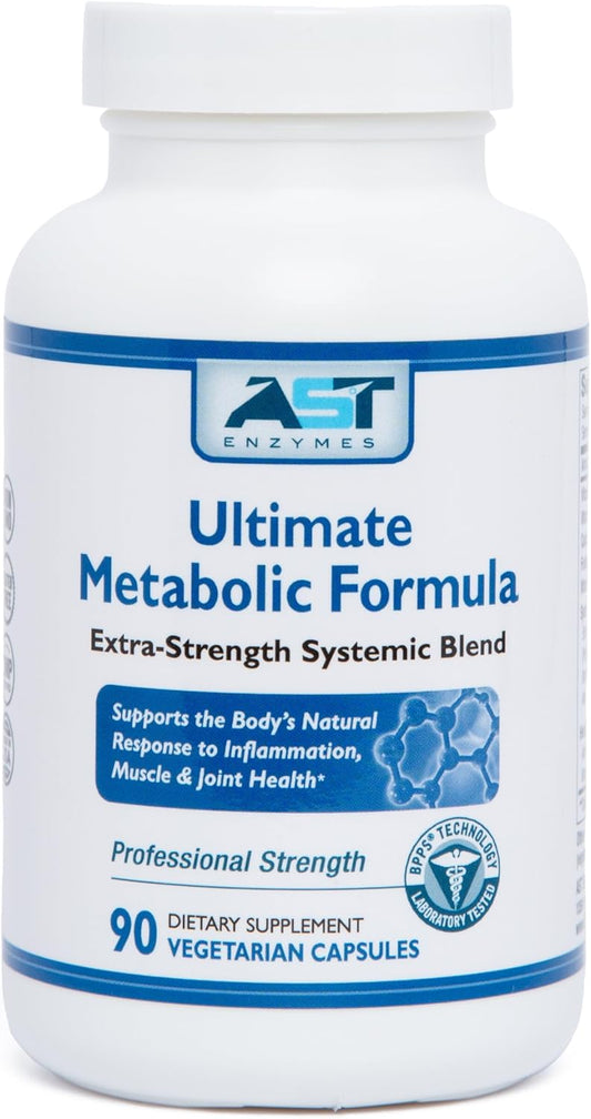 AST Enzymes Ultimate Metabolic Formula with Acid-Resistant Serrapeptase for Joint Support & Injury Recovery - 90 Capsules