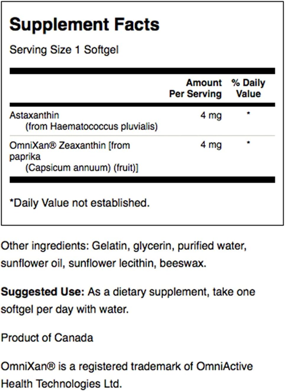 Astaxanthin & Zeaxanthin Antioxidant Supplement for Eye, Brain, and Skin Health - 240 Softgels