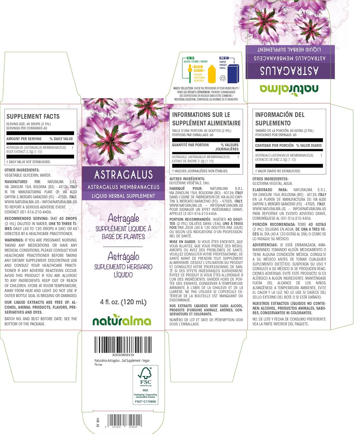 Astragalus Membranaceus Root Alcohol-Free Tincture - 4 fl oz Liquid Extract Drops - Herbal Supplement for Vegans