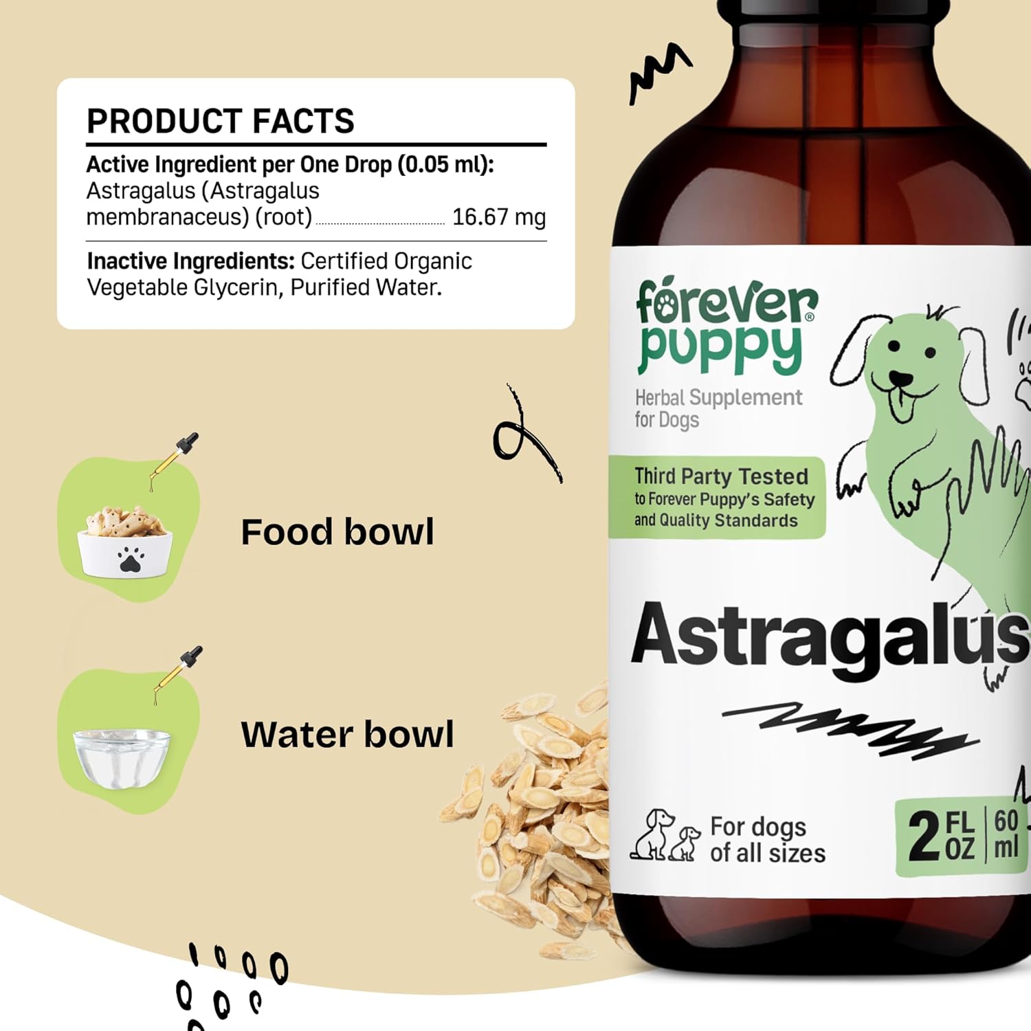 Astragalus Root Drops for Dogs - Immune Defense Tincture - Herbal Pet Supplement for Immunity Support - 2 oz