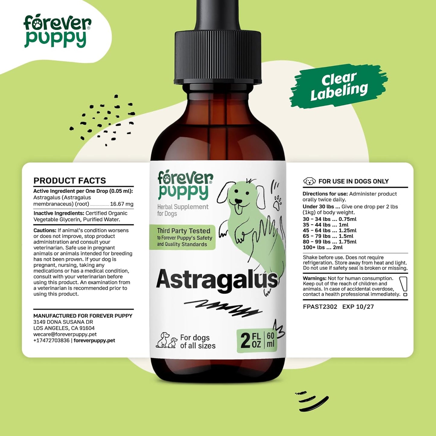 Astragalus Root Drops for Dogs - Immune Defense Tincture - Herbal Pet Supplement for Immunity Support - 2 oz
