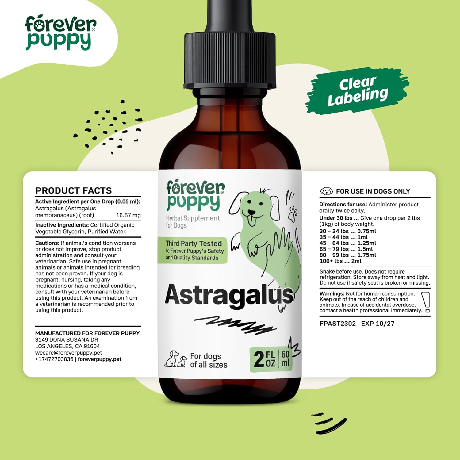 Astragalus Root Drops for Dogs - Immune Defense Tincture - Herbal Pet Supplement for Immunity Support - 2 oz