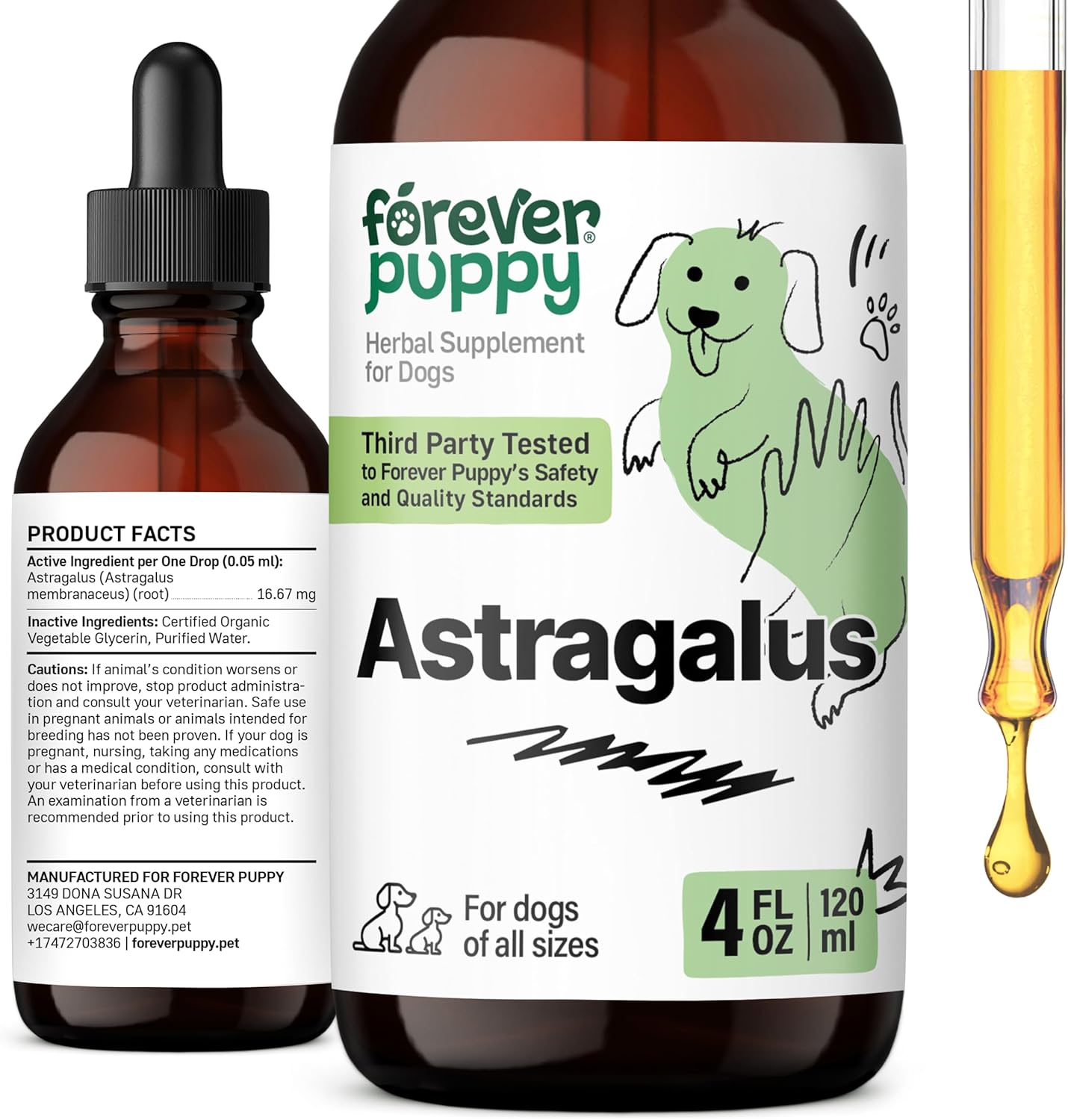 Astragalus Root Drops for Dogs - Immune Support Herbal Liquid Supplement - 4 oz Bottle for Pet Health & Happiness