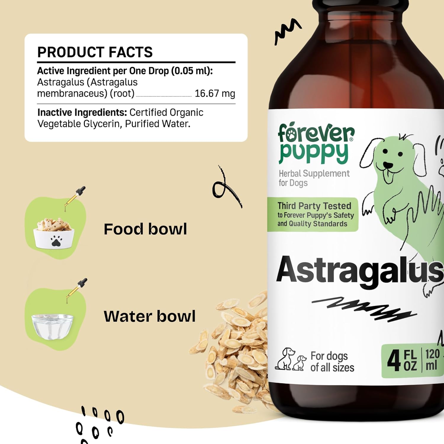 Astragalus Root Drops for Dogs - Immune Support Herbal Liquid Supplement - 4 oz Bottle for Pet Health & Happiness