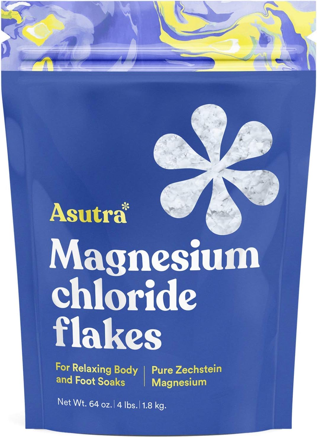 ASUTRA Magnesium Chloride Bath Flakes 4 lbs - Relaxing Foot & Body Soaks, Epsom Salt Substitute, Fast Absorption