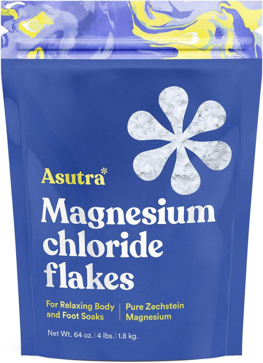 ASUTRA Magnesium Chloride Bath Flakes 4 lbs - Relaxing Foot & Body Soaks, Epsom Salt Substitute, Fast Absorption