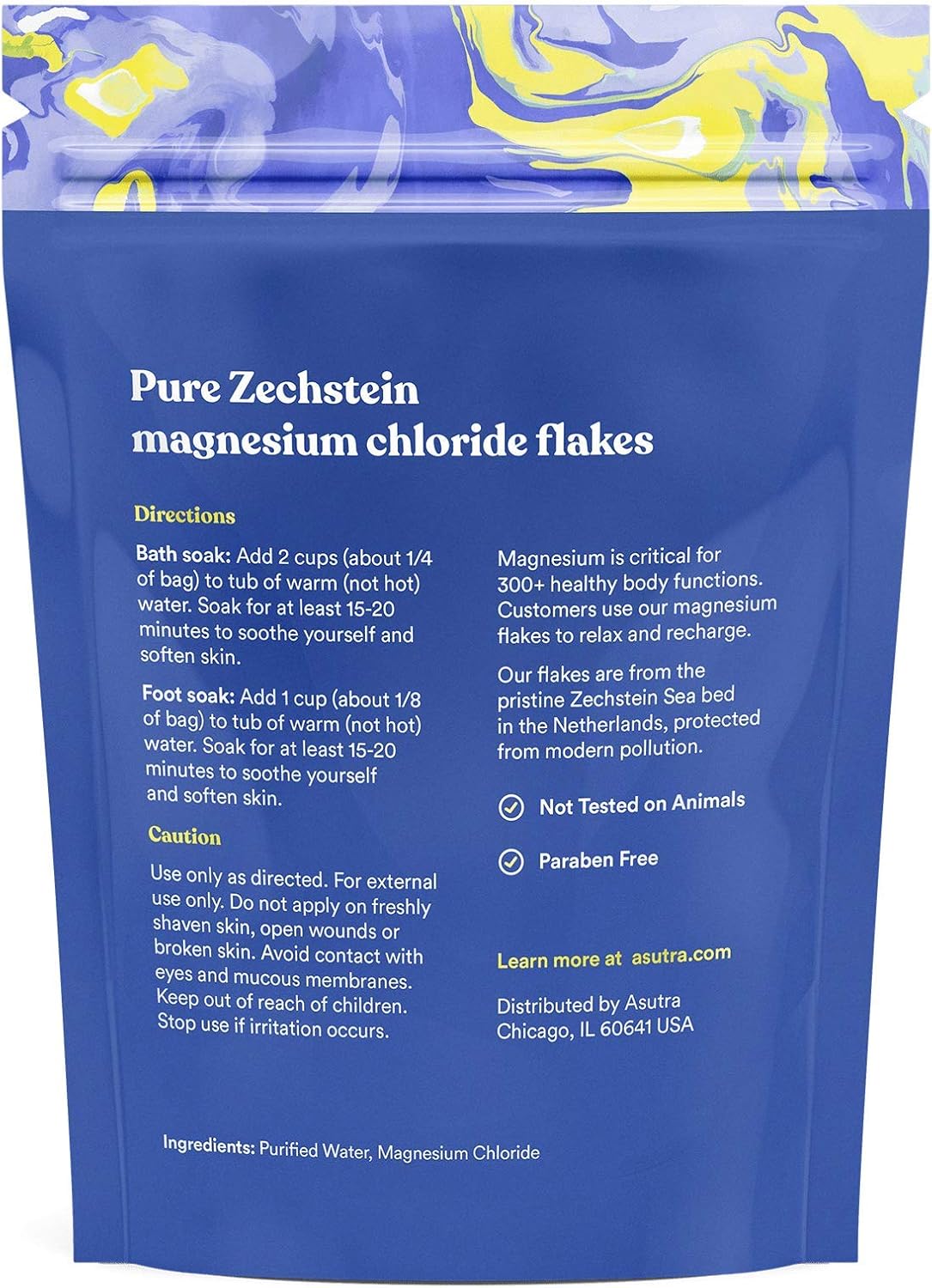 ASUTRA Magnesium Chloride Bath Flakes 4 lbs - Relaxing Foot & Body Soaks, Epsom Salt Substitute, Fast Absorption