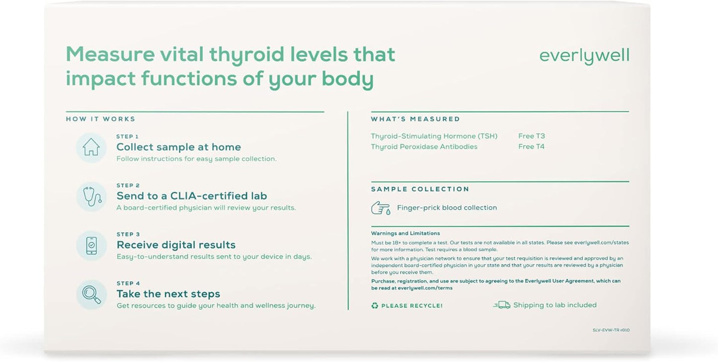 At-Home Everlywell Thyroid Test Kit for Ages 18+, Fast & Accurate Results from CLIA-Certified Lab
