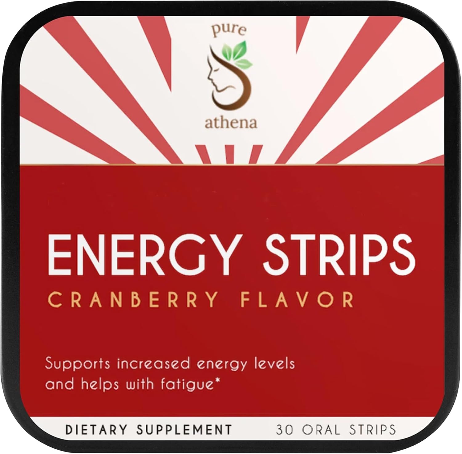 Athena Cranberry Green Tea Energy Strips with L Theanine & B12 - Boost Focus & Endurance - Vegan & Sugar Free - 30 Oral Strips