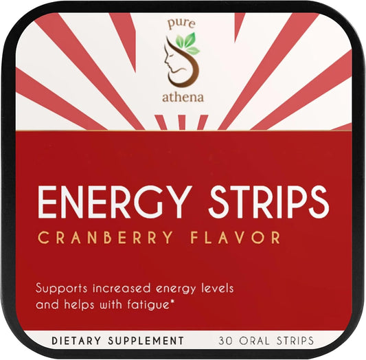 Athena Cranberry Green Tea Energy Strips with L Theanine & B12 - Boost Focus & Endurance - Vegan & Sugar Free - 30 Oral Strips