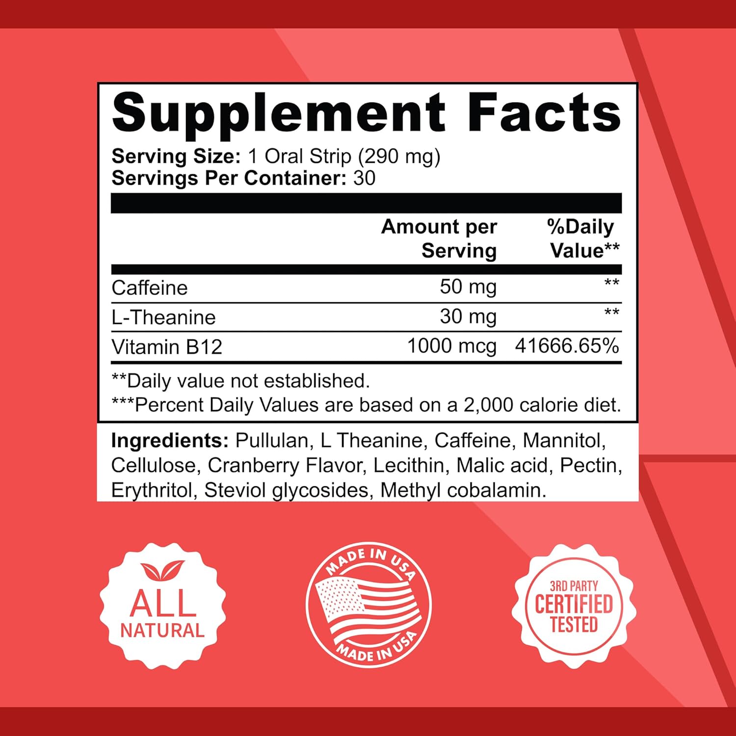 Athena Cranberry Green Tea Energy Strips with L Theanine & B12 - Boost Focus & Endurance - Vegan & Sugar Free - 30 Oral Strips