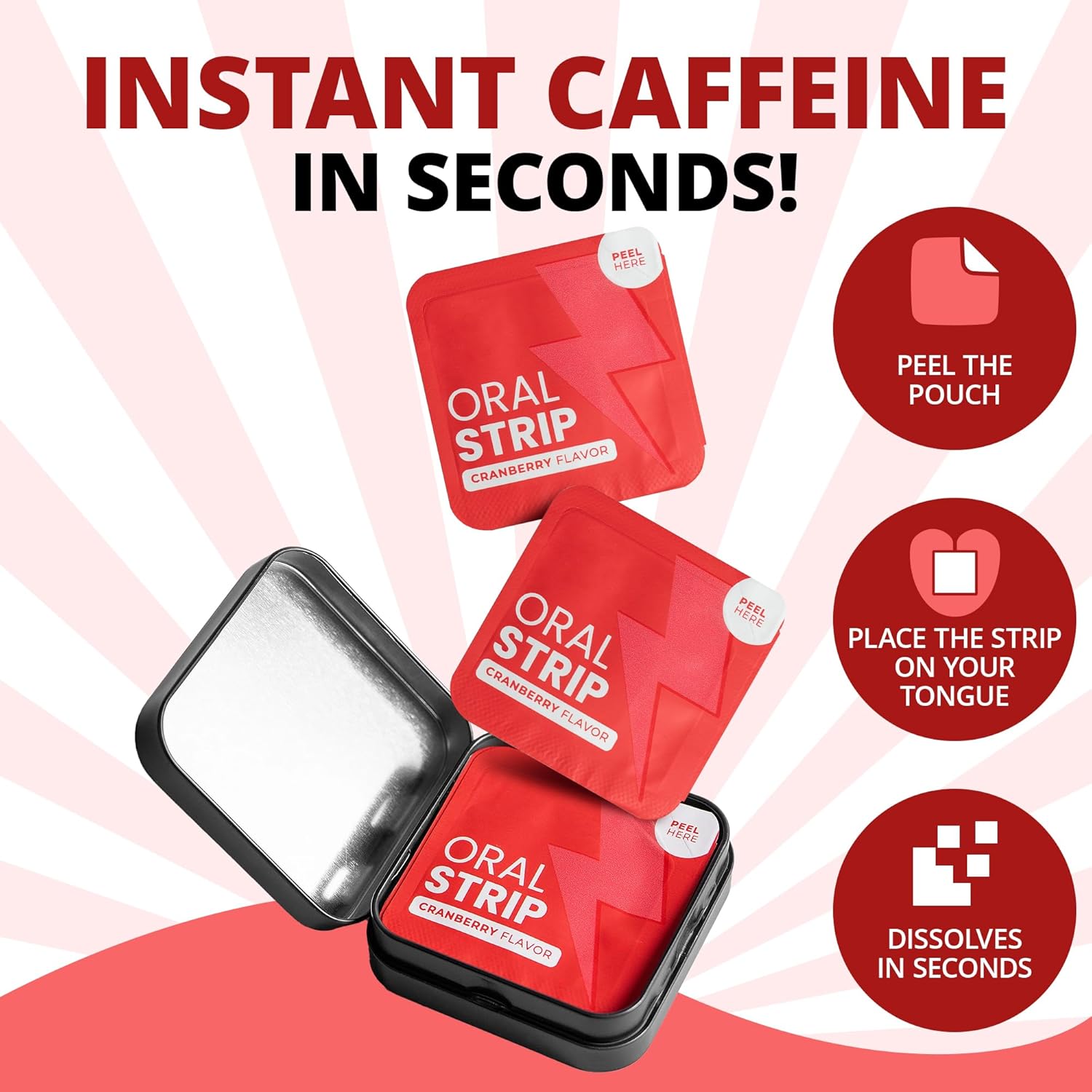 Athena Cranberry Green Tea Energy Strips with L Theanine & B12 - Boost Focus & Endurance - Vegan & Sugar Free - 30 Oral Strips