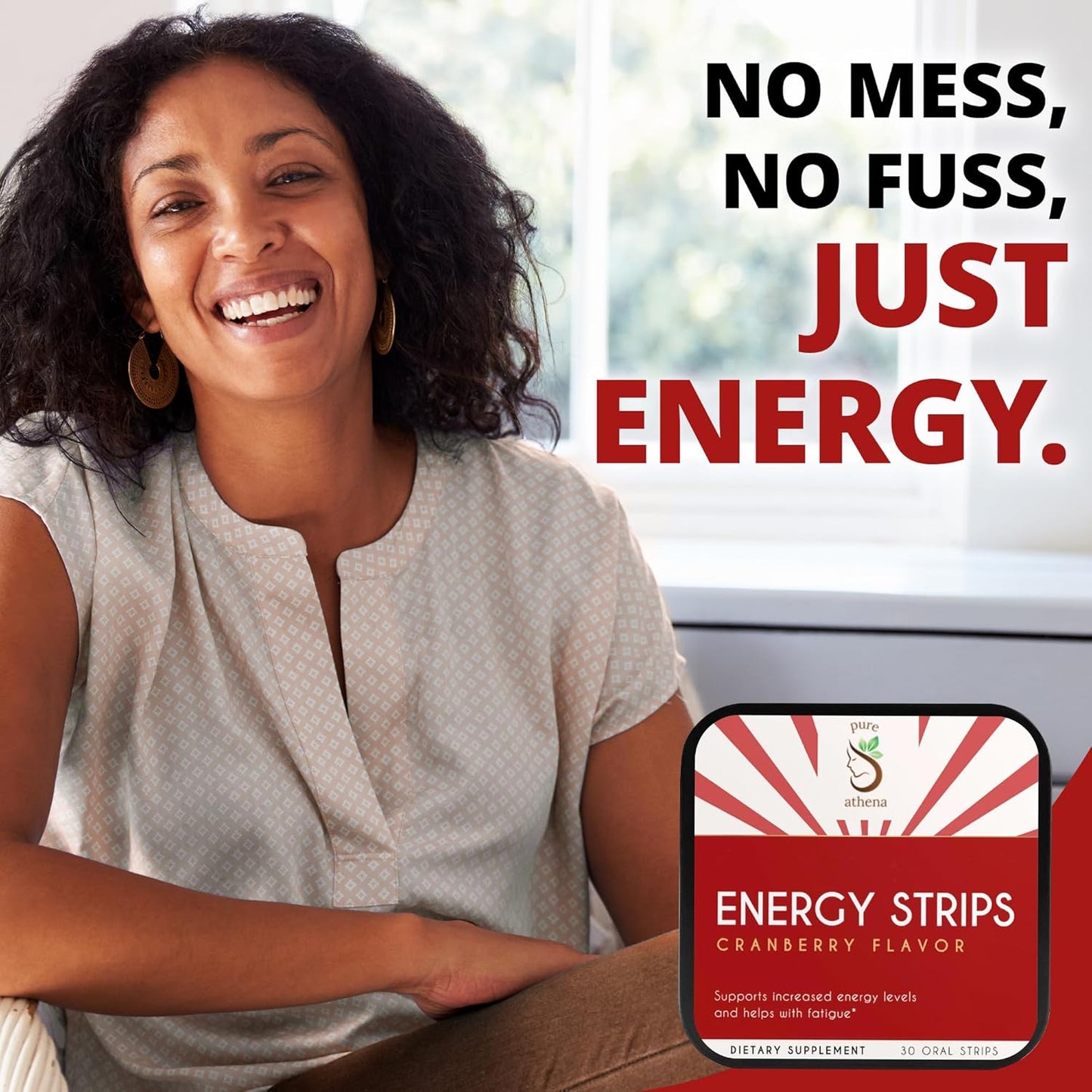 Athena Cranberry Green Tea Energy Strips with L Theanine & B12 - Boost Focus & Endurance - Vegan & Sugar Free - 30 Oral Strips