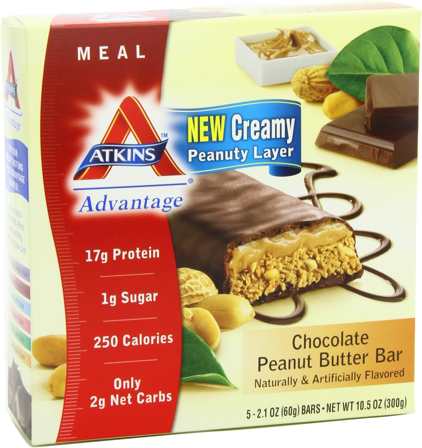 Atkins Advantage Bars, Chocolate Peanut Butter, 2.1 oz, 5 Bars, Pack of 2