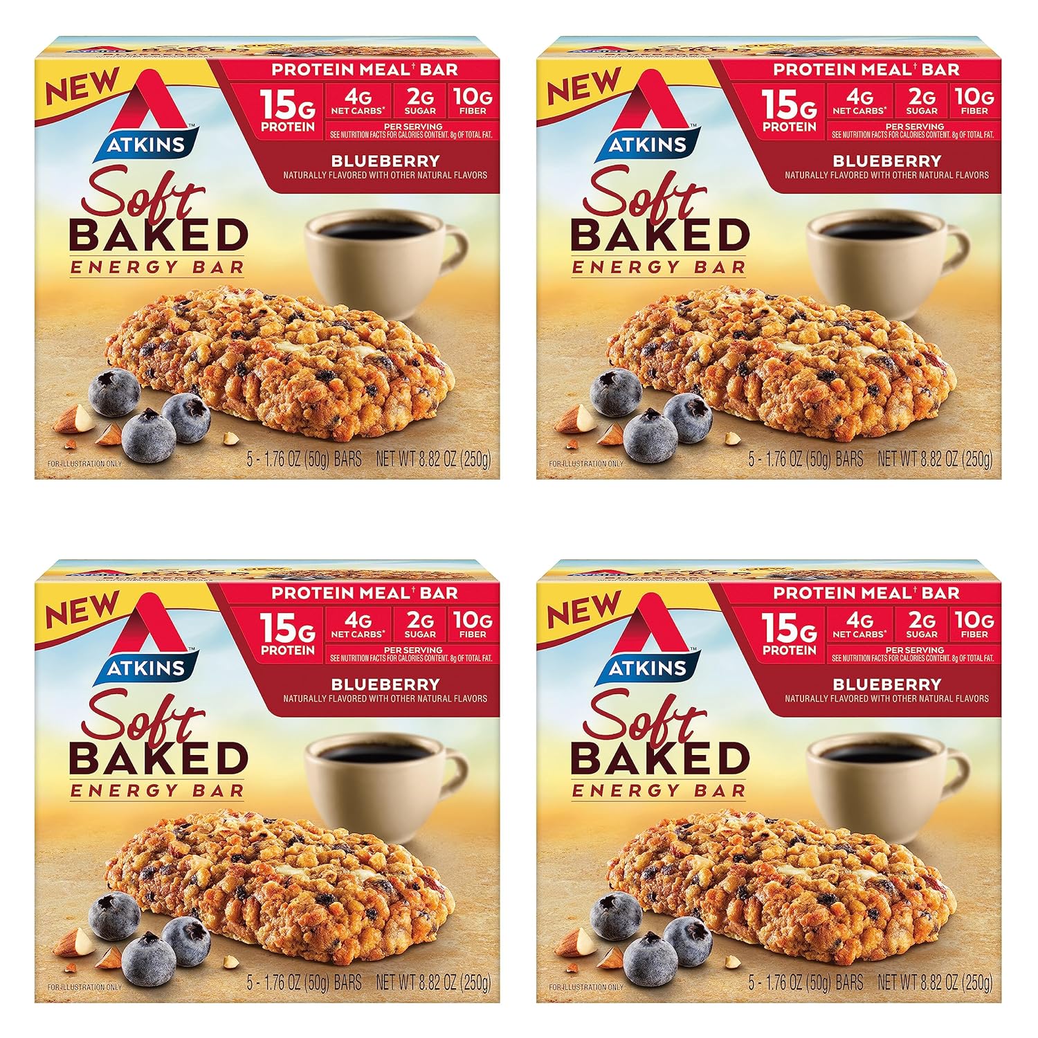 Atkins Blueberry Soft Baked Energy Bars - 15g Protein, 2g Sugar, High Fiber, Low Carb - 20 Bars