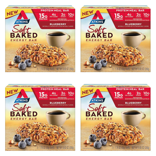 Atkins Blueberry Soft Baked Energy Bars - 15g Protein, 2g Sugar, High Fiber, Low Carb - 20 Bars