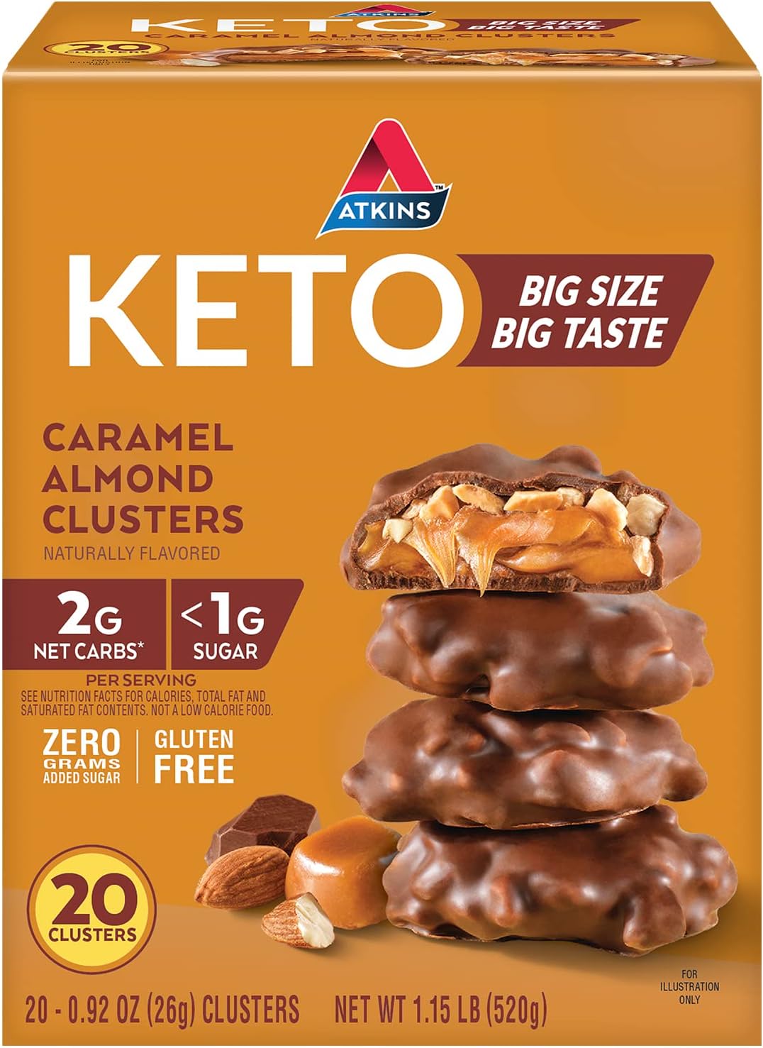 Atkins Caramel Almond Clusters & Endulge Chocolate Caramel Mousse Bar Bundle - Keto Friendly, Gluten Free, High Fiber, Low Sugar - 25 Count