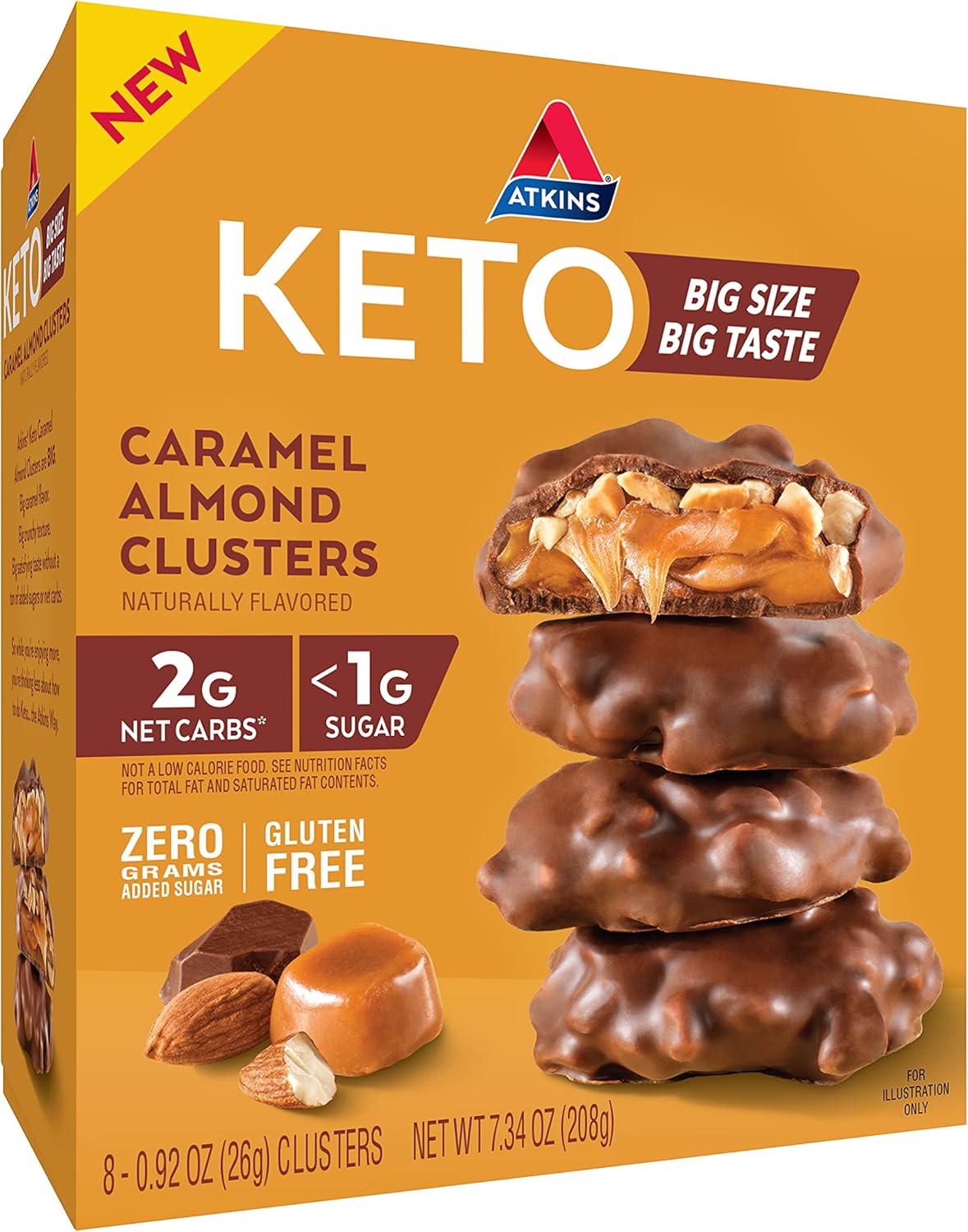 Atkins Caramel Almond Clusters: Gluten Free, High Fiber, Low Sugar, Keto Friendly, 8-Pack