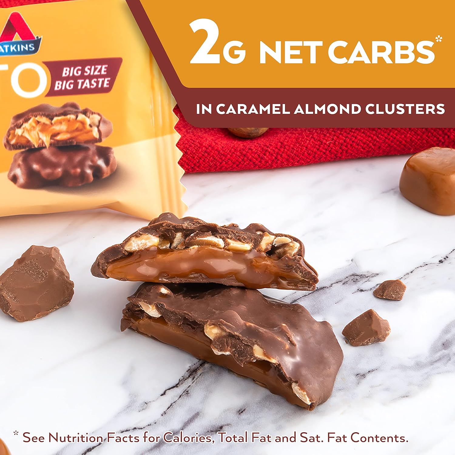 Atkins Caramel Almond Clusters: Gluten Free, High Fiber, Low Sugar, Keto Friendly, 8-Pack