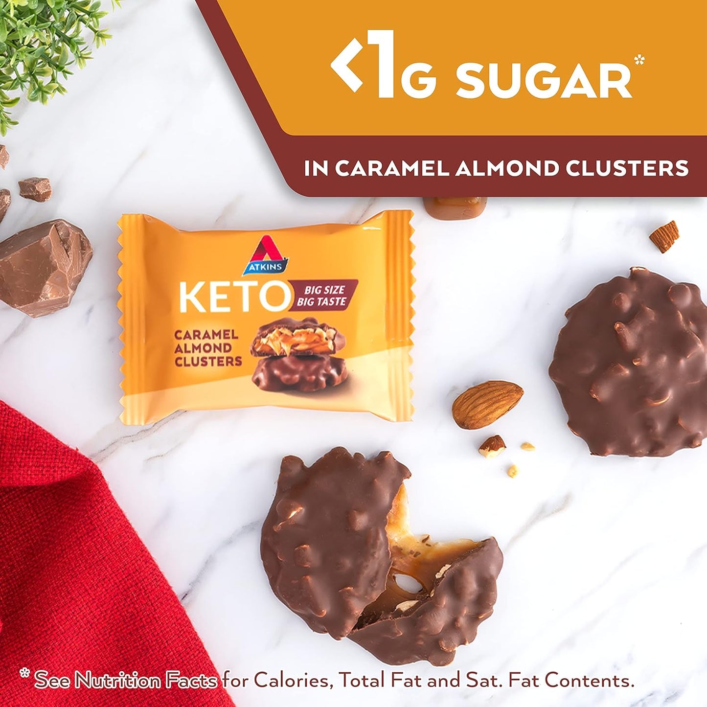 Atkins Caramel Almond Clusters: Gluten Free, High Fiber, Low Sugar, Keto Friendly, 8-Pack