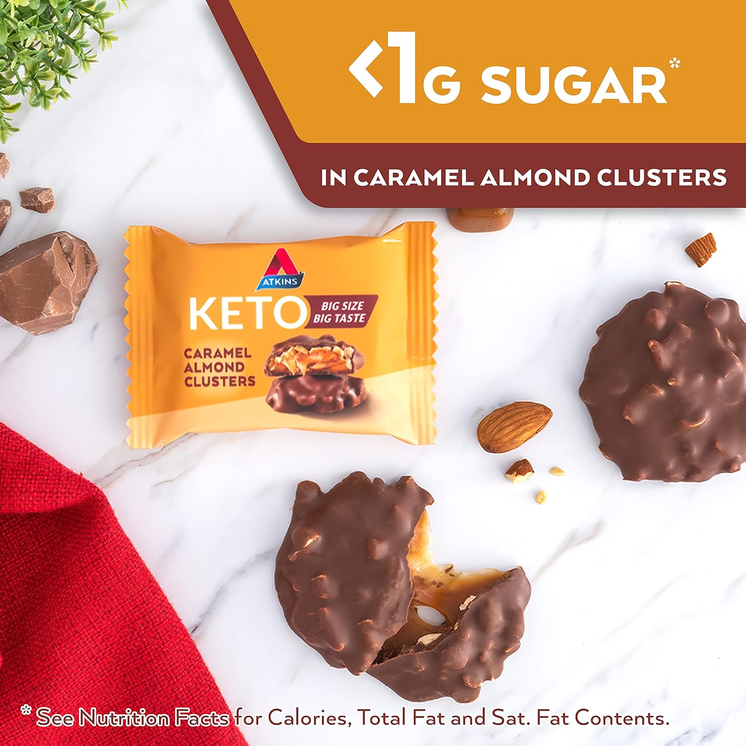 Atkins Caramel Almond Clusters: Gluten Free, High Fiber, Low Sugar, Keto Friendly, 8-Pack