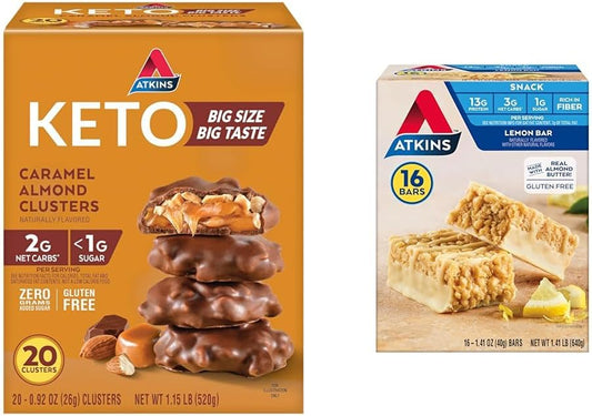 Atkins Caramel Almond Clusters Keto Snack Bars with Lemon, Gluten-Free - 16 Bars