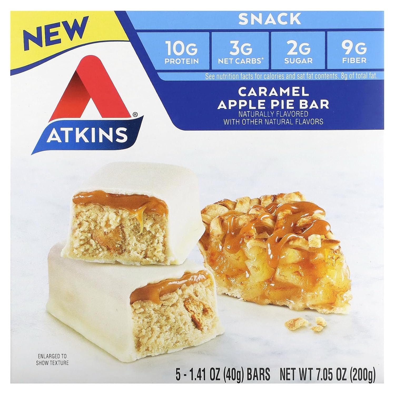 Atkins Caramel Apple Pie Snack Bars, 5 Bars, 1.41 oz (40 g) Each - Low Carb and High Protein Option