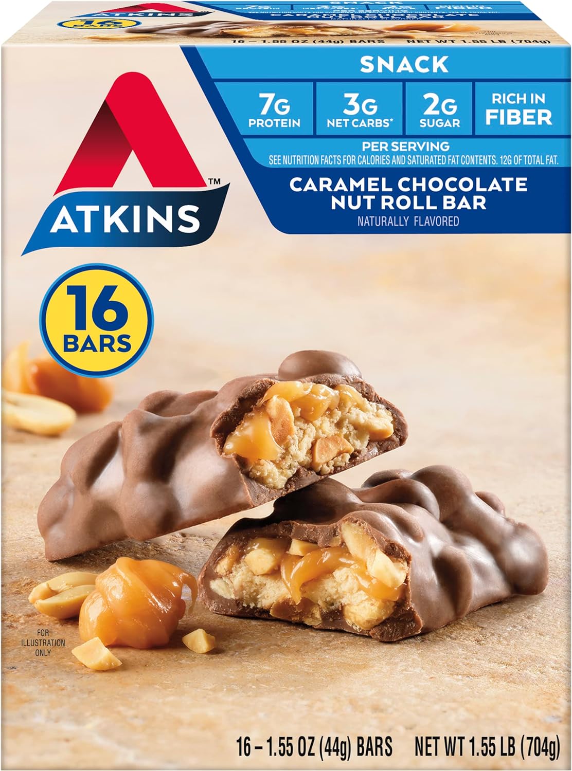 Atkins Caramel Chocolate Nut Roll Protein Snack Bar, 16 Count + Endulge Chocolate Caramel Mousse Bar, 5 Count - High Fiber, Low Sugar