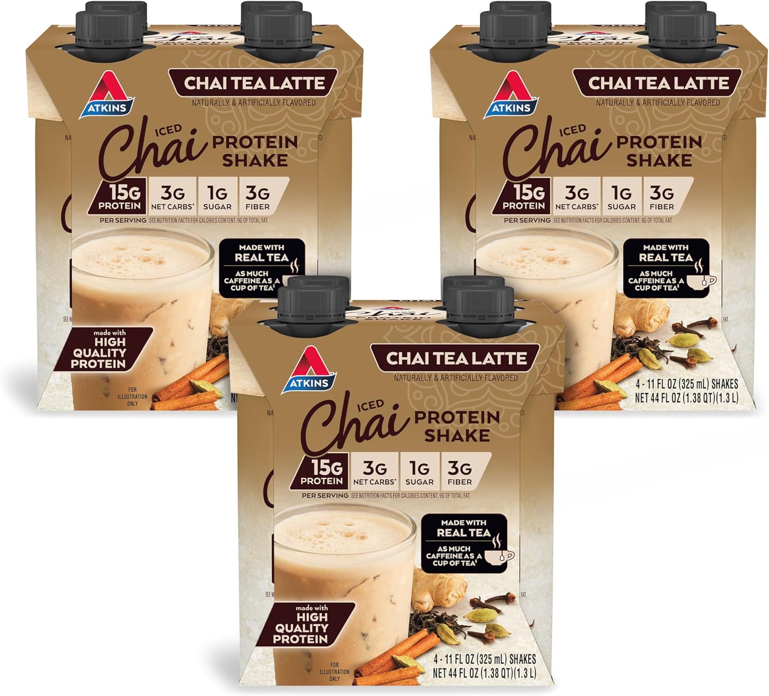 Atkins Chai Tea Latte Protein Shake & Chocolate Chip Cookie Bundle - 15g Protein, 3g Net Carbs, Keto Friendly - 4 Pack