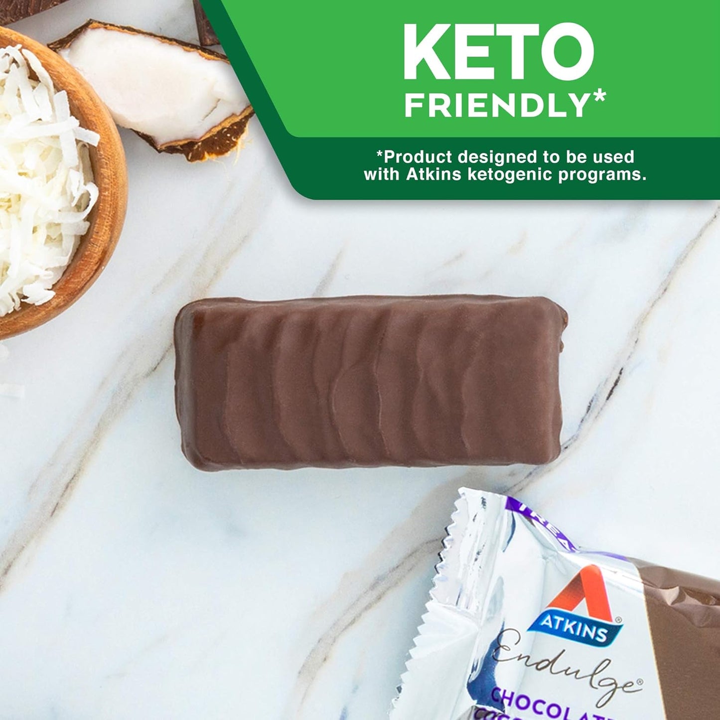 Atkins Chocolate Coconut Bar - Dessert Favorite, High Fiber, Low Sugar - 5 Count