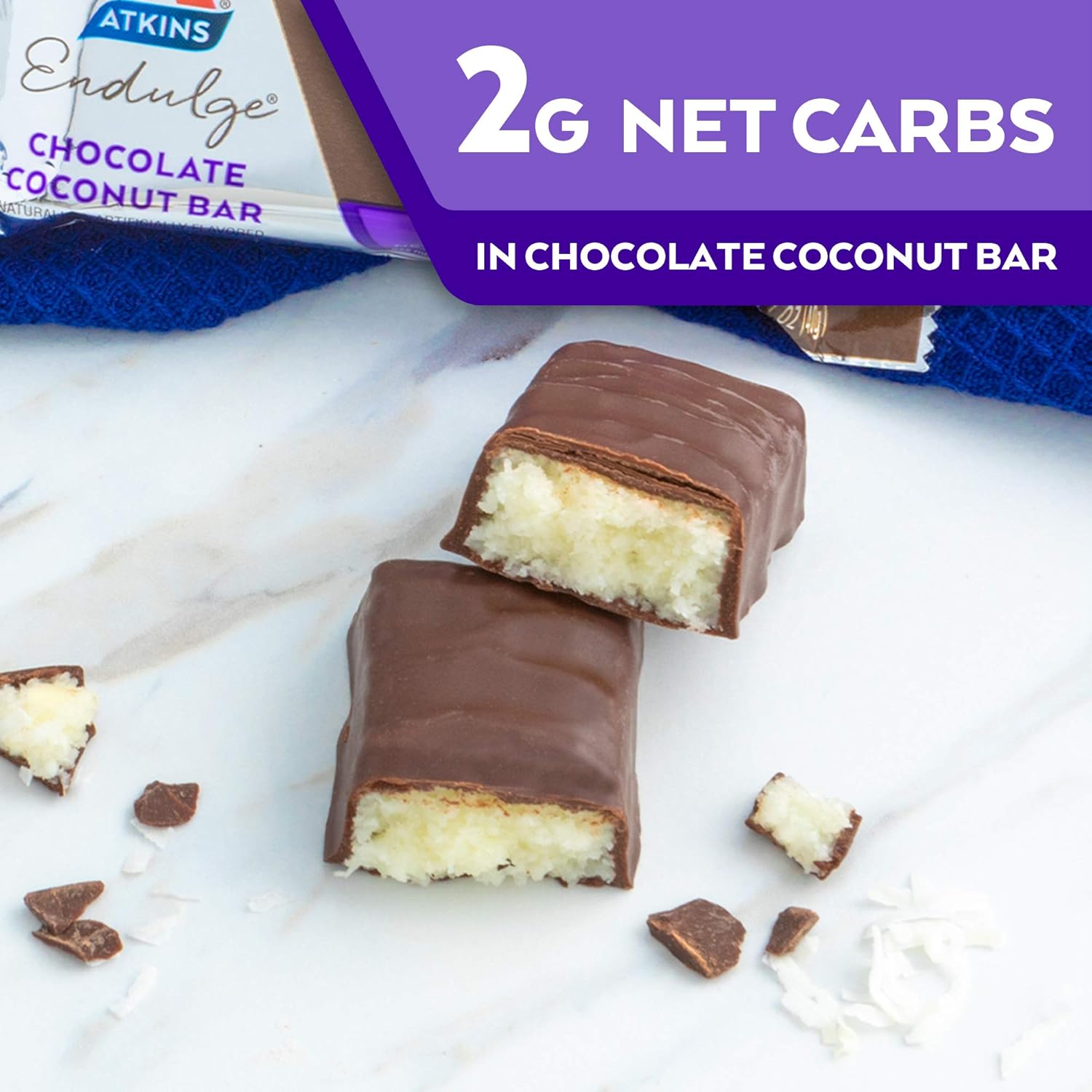 Atkins Chocolate Coconut Bar - Dessert Favorite, High Fiber, Low Sugar - 5 Count