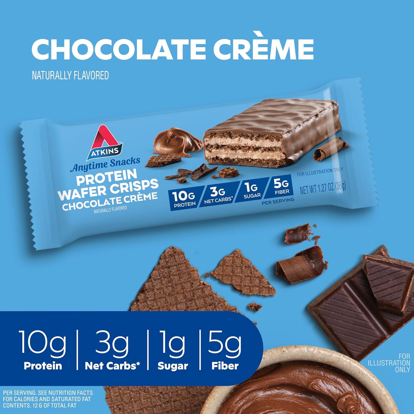 Atkins Chocolate Crème Protein Wafer Crisps - 5 Count, Low Carb & Sugar, High Fiber, Keto-Friendly - BoostGo Australia