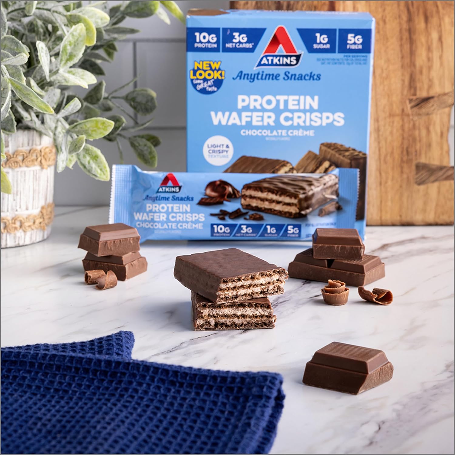 Atkins Chocolate Crème Protein Wafer Crisps - 5 Count, Low Carb & Sugar, High Fiber, Keto-Friendly - BoostGo Australia