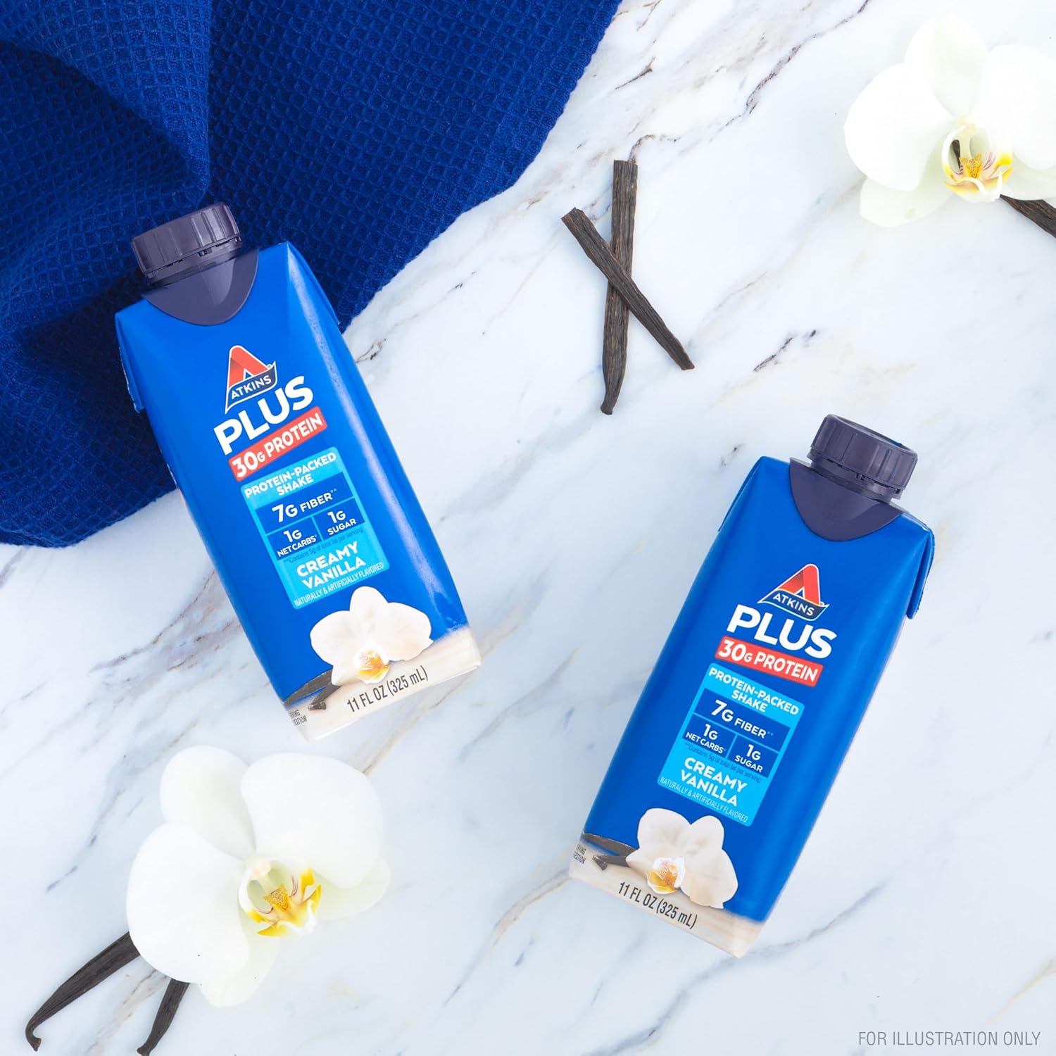 Atkins Creamy Vanilla Protein Shake 12-Pack - 30g Protein, 7g Fiber, 1g Net Carb, Keto Friendly