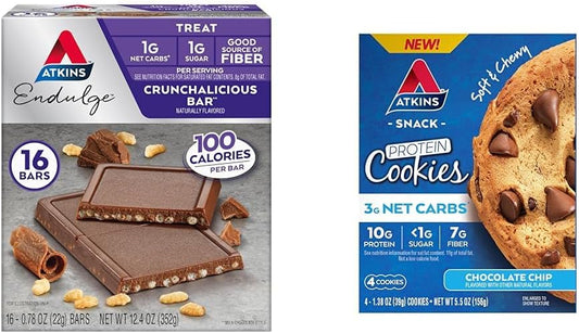 Atkins Endulge Chocolate Bar and Chocolate Chip Protein Cookie Bundle - 20 Count