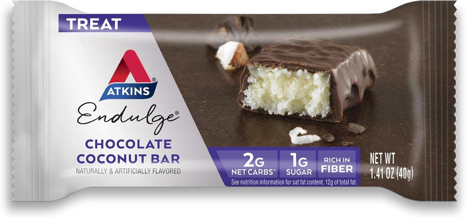 Atkins Endulge Chocolate Caramel Coconut Bars, Low Sugar, High Fiber, 5 Pack