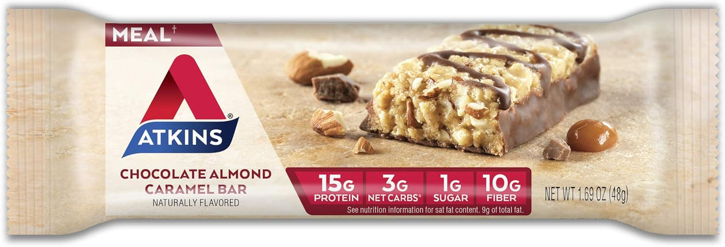 Atkins Endulge Chocolate Caramel Mousse & Almond Caramel Bars, 1g Sugar, High Fiber, Keto-Friendly, Gluten-Free, 5 Count (Pack of 1)